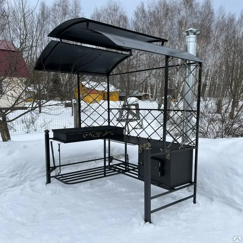 Мангал кованый с крышей Ковбой с печкой