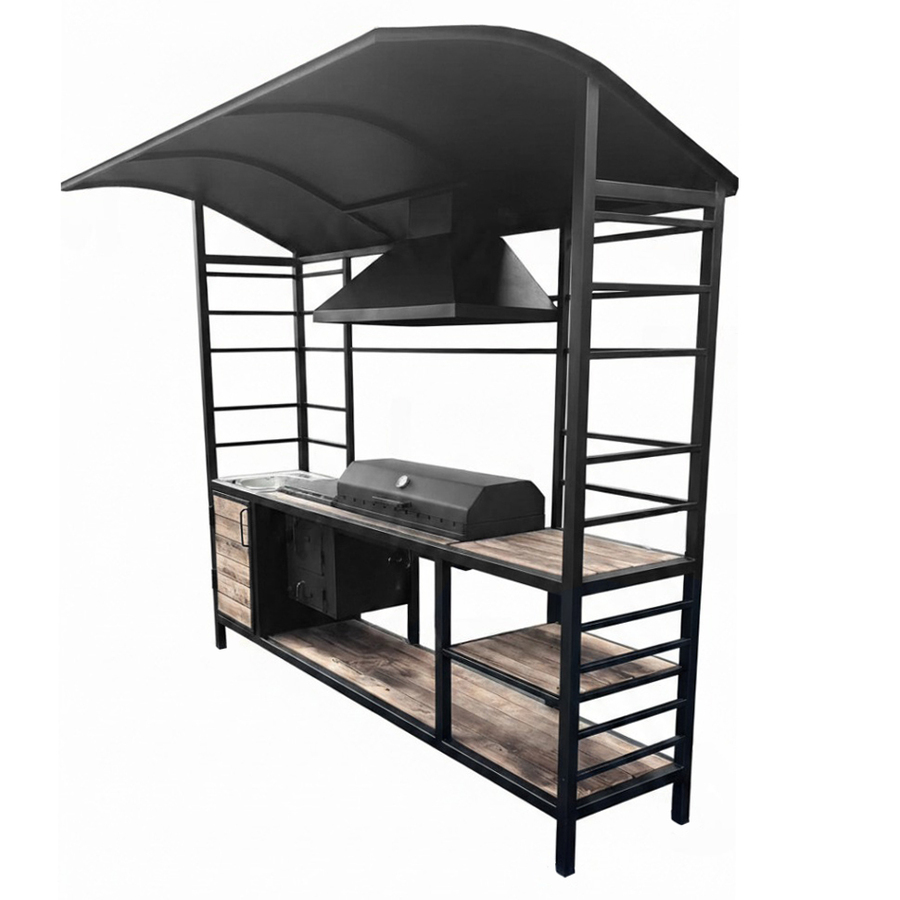 Мангальный комплекс Лофт с вытяжным зонтом, тумбой и мойкой ЭКСПЕРТ